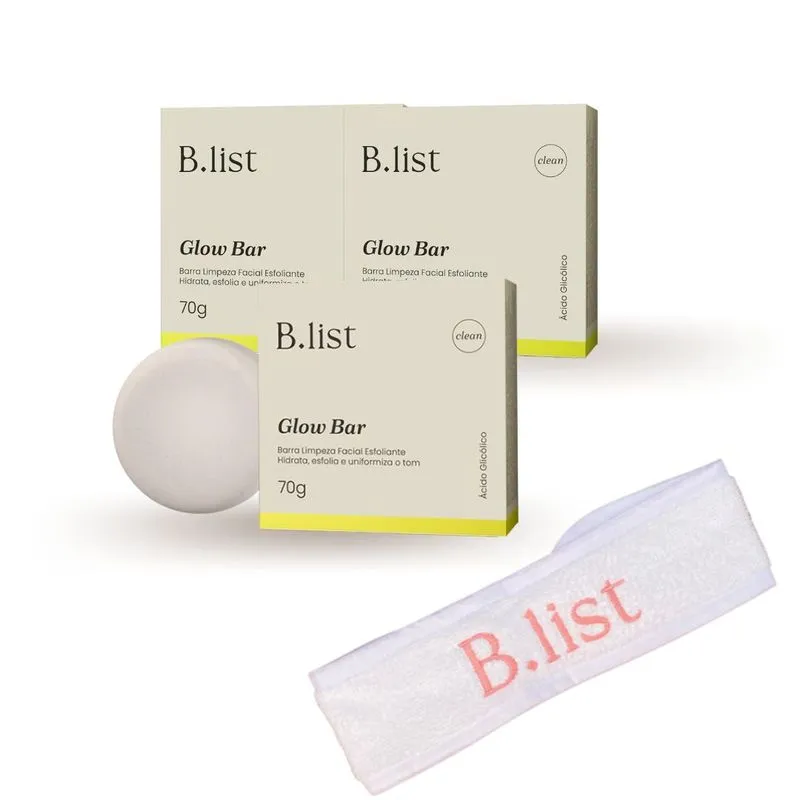 Kit Sabonete Limpeza Facial Glow Bar + Faixa Rosa Blist 3x70g