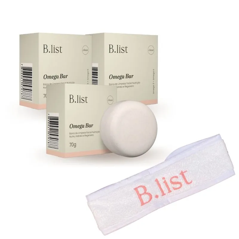 Kit Sabonete Limpeza Facial Omega Bar + Faixa Rosa Blist 3x70g