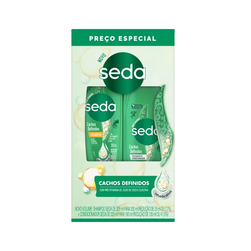 Kit Shampoo Seda Cachos Definidos 300ml 1 Unidade + Condicionador Seda Cachos Definidos 190ml 1 Unidade