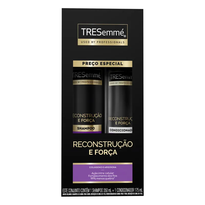 Kit Shampoo TRESemmé Reconstrução e Força 350ml 1 Unidade + Condicionador TRESemmé Reconstrução e Força Colágeno e Arginina 175ml 1 Unidade