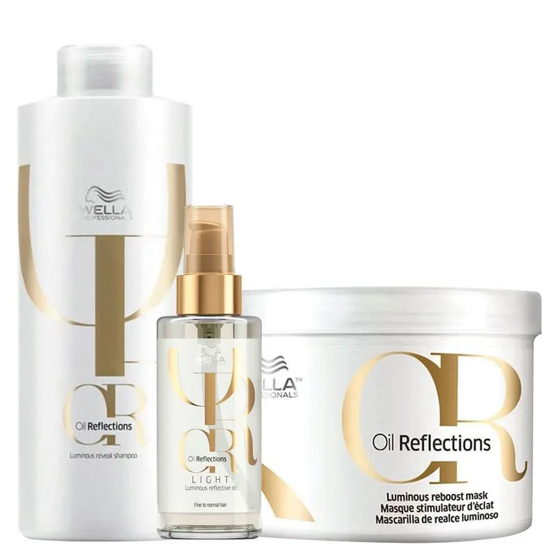 Kit Wella Oil Reflections - Shampoo 1000 ml + Máscara 500 ml + Óleo Light 100 ml