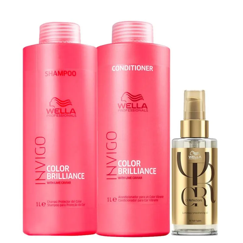 Kit Wella Professionals Invigo Color Brilliance - Shampoo 1000 ml + Condicionador 1000 ml + Óleo Capilar 100 ml
