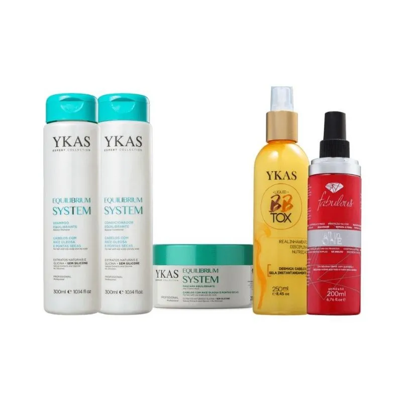 Kit Ykas Equilibrium System Pequeno Completo + Fabulous Hair All in One + Ykas BBtox Líquido