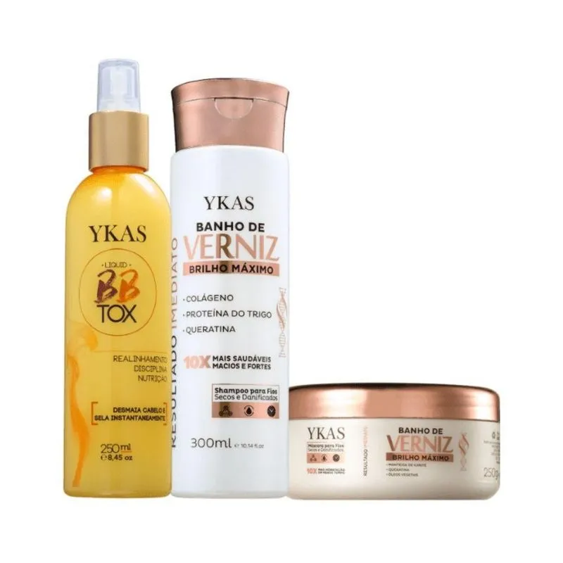 Kit Ykas Verniz - Shampoo + Máscara 250g + Botox Líquido 250ml