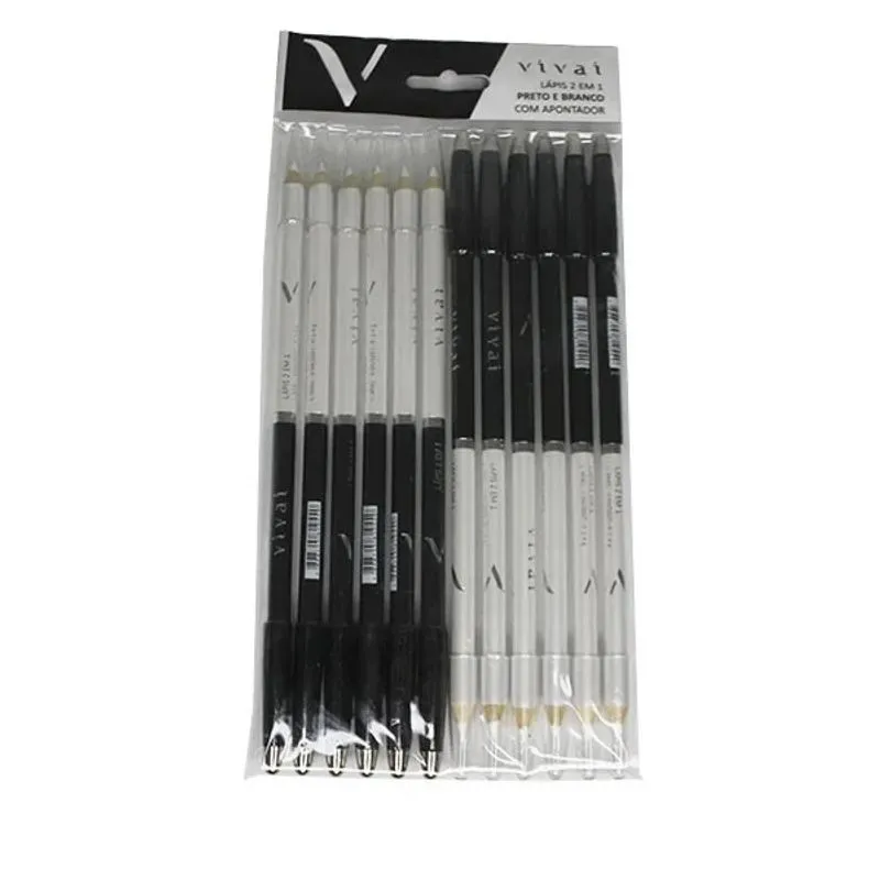 Lápis De Olho Duas Pontas Branco e Preto Vivai Pacote c/12 unid