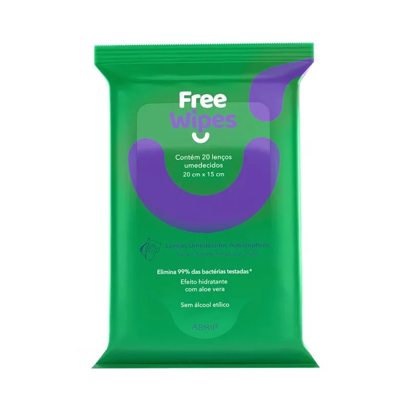 Lenço Umedecido Antisséptico Free Wipes Com 20 Unidades