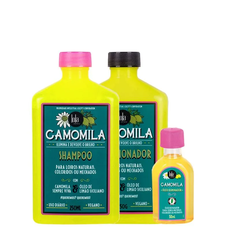 Lola Cosmetics - Kit Camomila - Shampoo 250ml + Condicionador 250ml + Óleo Capilar Iluminador 50ml