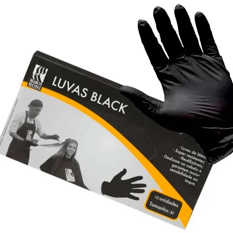Luva Black Cabeleireiro Marco Boni tamanho M - 10 unidades