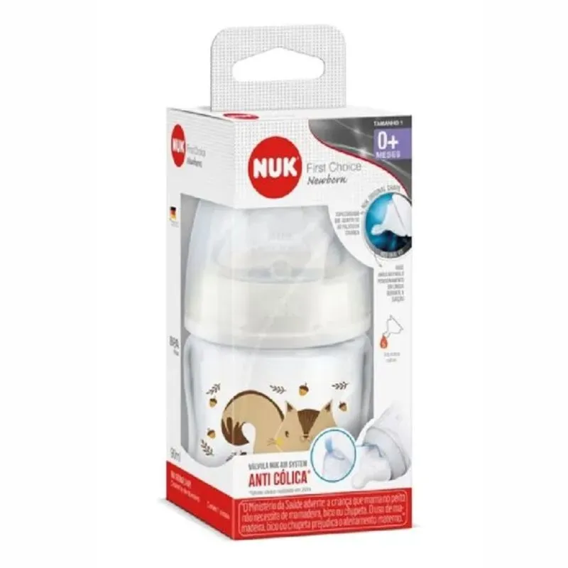 Mamadeira NUK First Choice Newborn +0 meses Anticólica Líquidos Ralos Esquilo Tamanho 1 90ml 1 Unidade