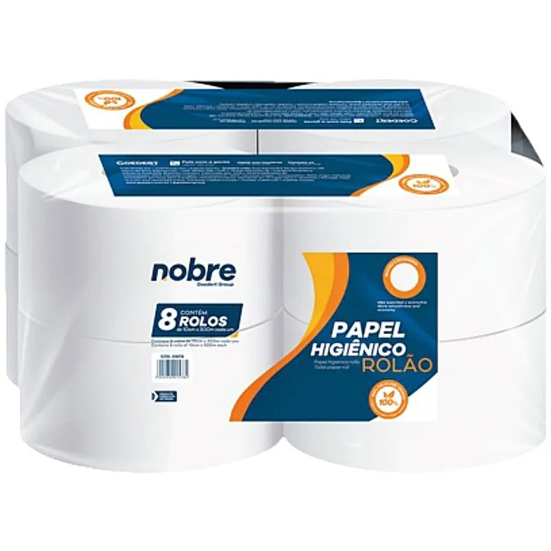 Papel Higiênico Nobre Rolão Branco 10 cm x 300 m - 8 Unidades