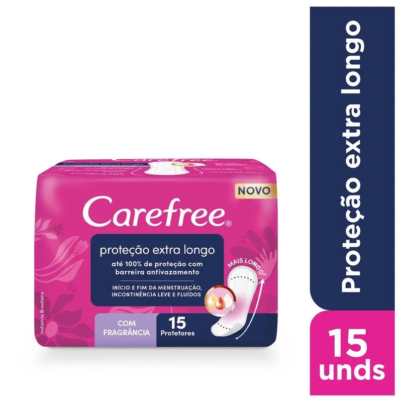 Protetor Diário Carefree Proteção Extra Longo Com Fragância 15un