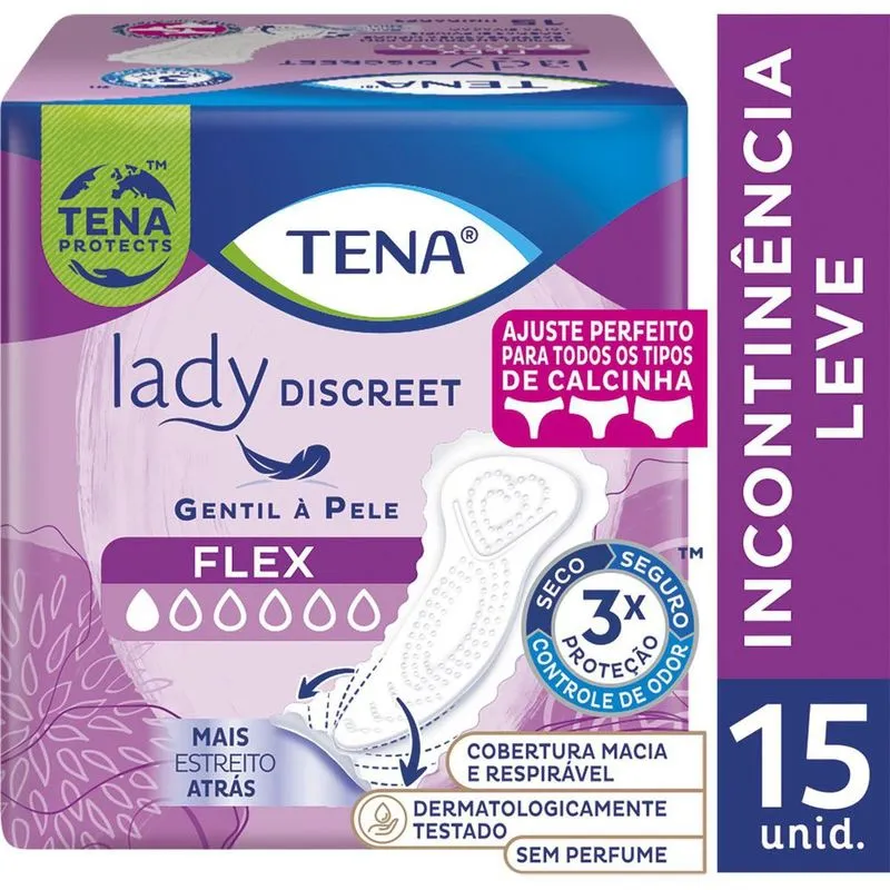 Protetor Diário Tena Lady Discreet Incontinência Urinária Flex 15 Unidades