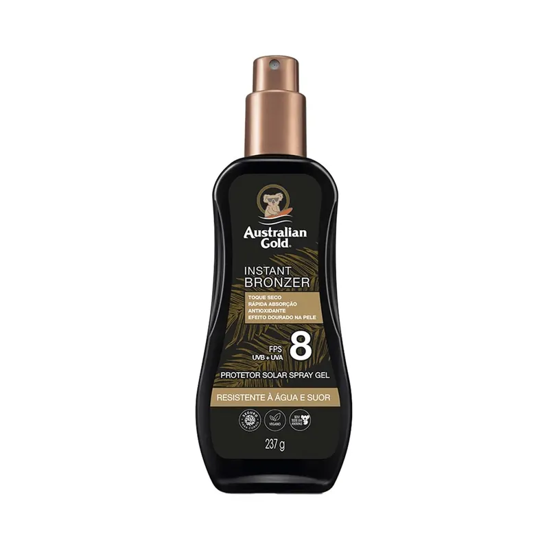 Protetor Solar Australian Gold Instant Bronzer FPS8 Spray Gel 237g