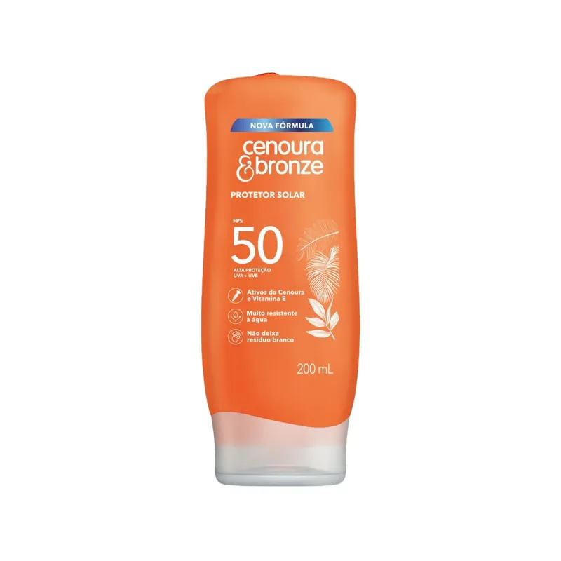 Protetor Solar Cenoura Bronze Loção Ativos Da Cenoura E Vitamina Fps50 200ml