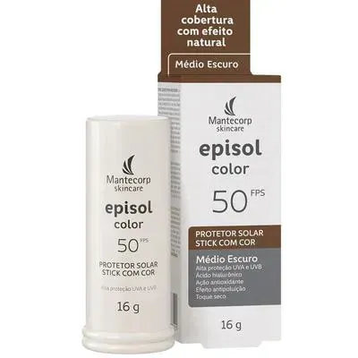 Protetor Solar Facial Episol Color FPS50 Médio Escuro Stick 16g
