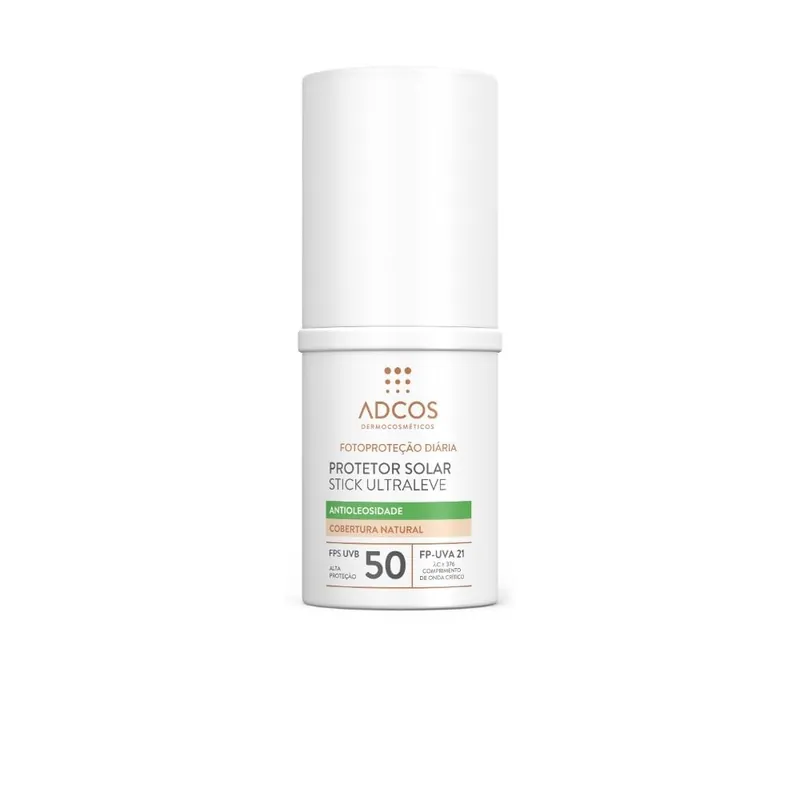 Protetor Solar Facial Adcos Stick Ultraleve Fp Uva 19 Incolor Fps50 Bastão 15g