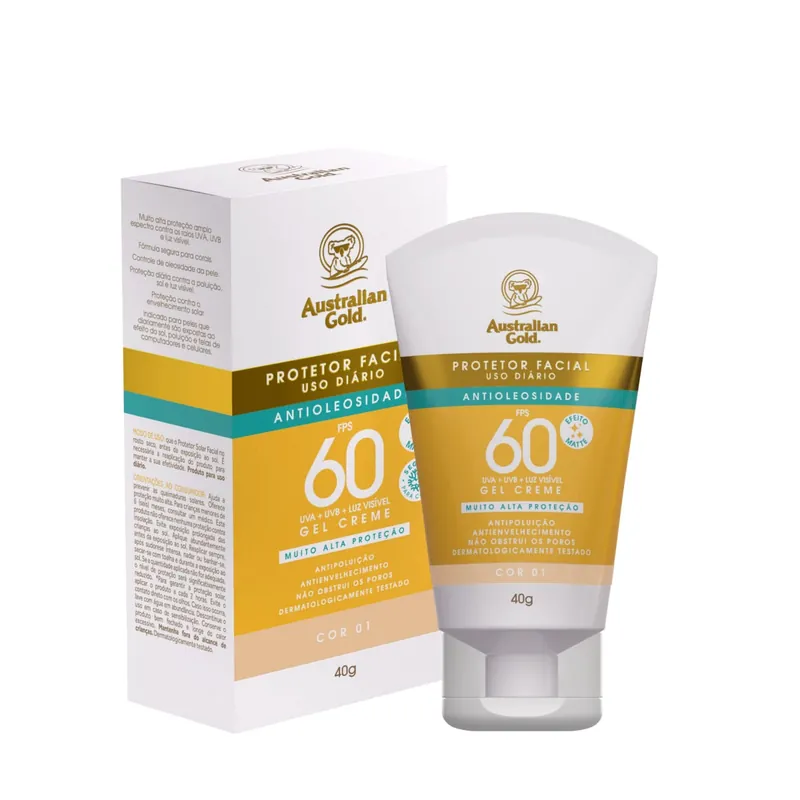 Protetor Solar Facial Australian Gold Antioliosidade FPS60 Cor 01 40g