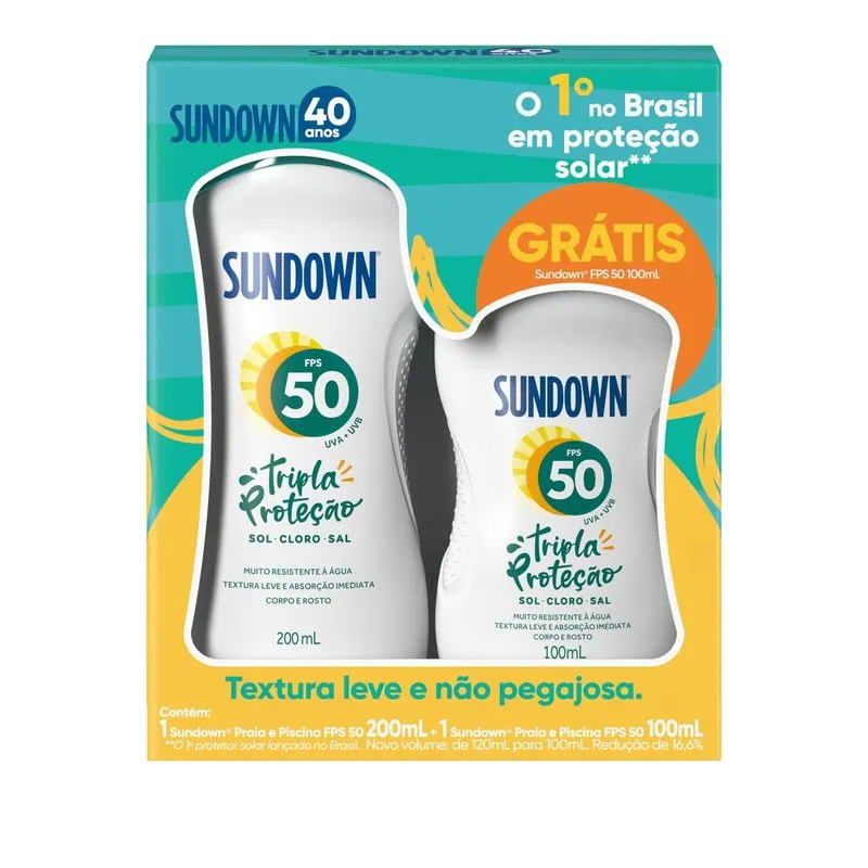 Protetor  Solar Sundown Praia E Piscina Fps50 200ml Grátis Protetor Solar Sundown Praia E Piscina Fps50 120ml