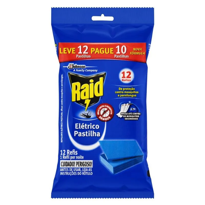 Repelente Elétrico Raid Pastilha 12 Noites - Leve 12 Pague 10