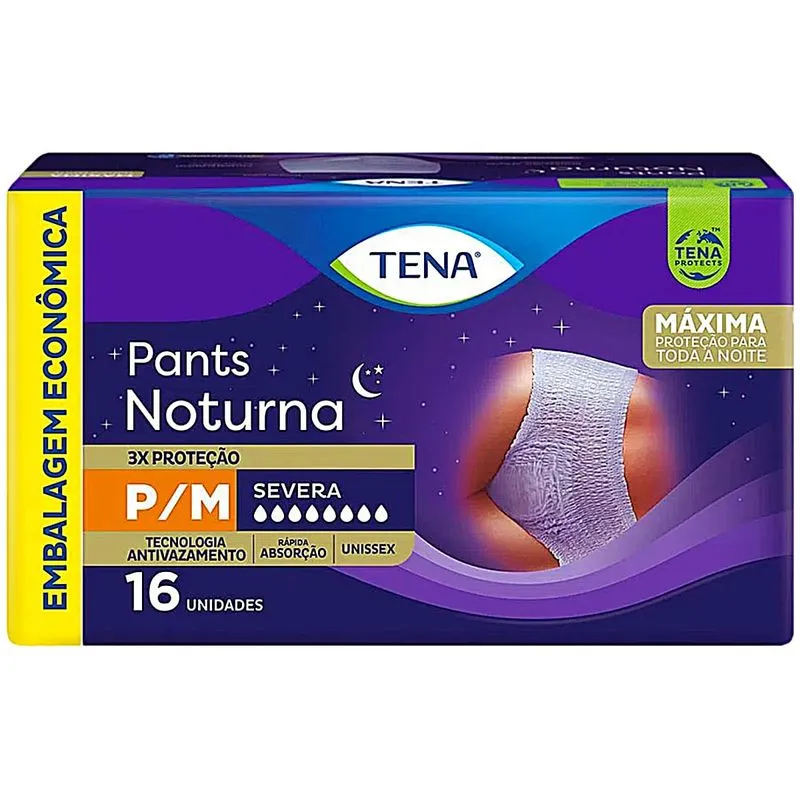 Roupa Íntima Descartável Tena Pants Noturna P/M - 16 unidades