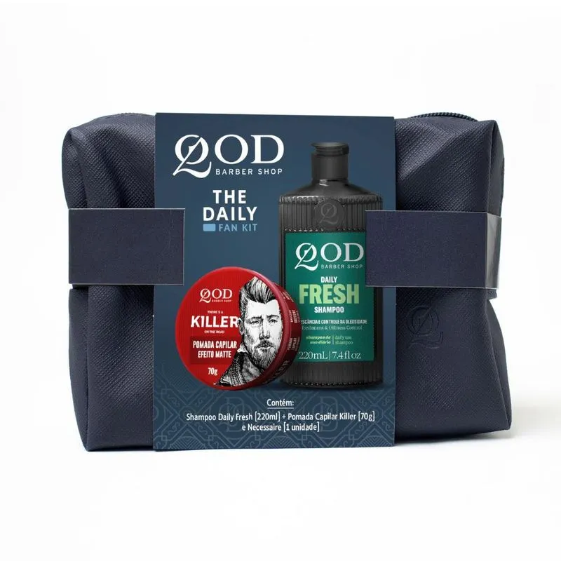 Kit Shampoo QOD Barber Shop Killer 220ml 1 Unidade + Pomada Capilar QOD 70g 1 Unidade + Necessaire 1 Unidade