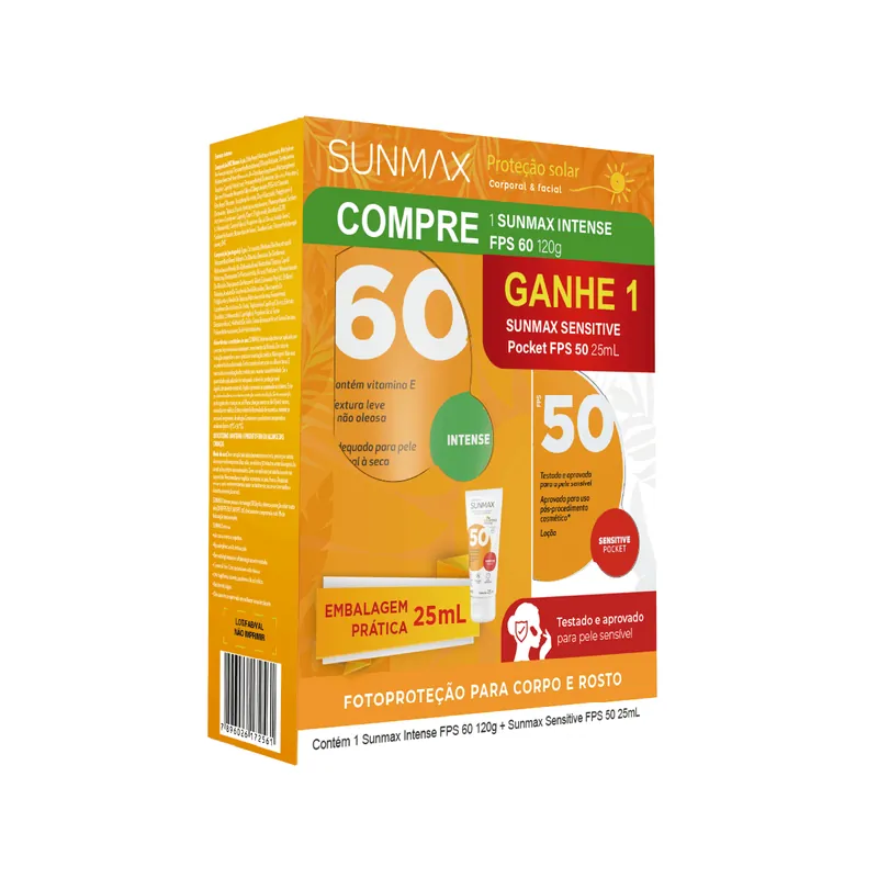Kit Protetor Solar Sunmax Intense FPS60 120g 1 Unidade + Kit Protetor Solar Sunmax Sensitive Pocket FPS50 25ml 1 Unidade