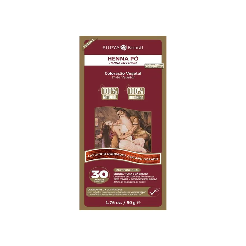 Tinta Henna Em Pó Surya Castanho Dourado 50g