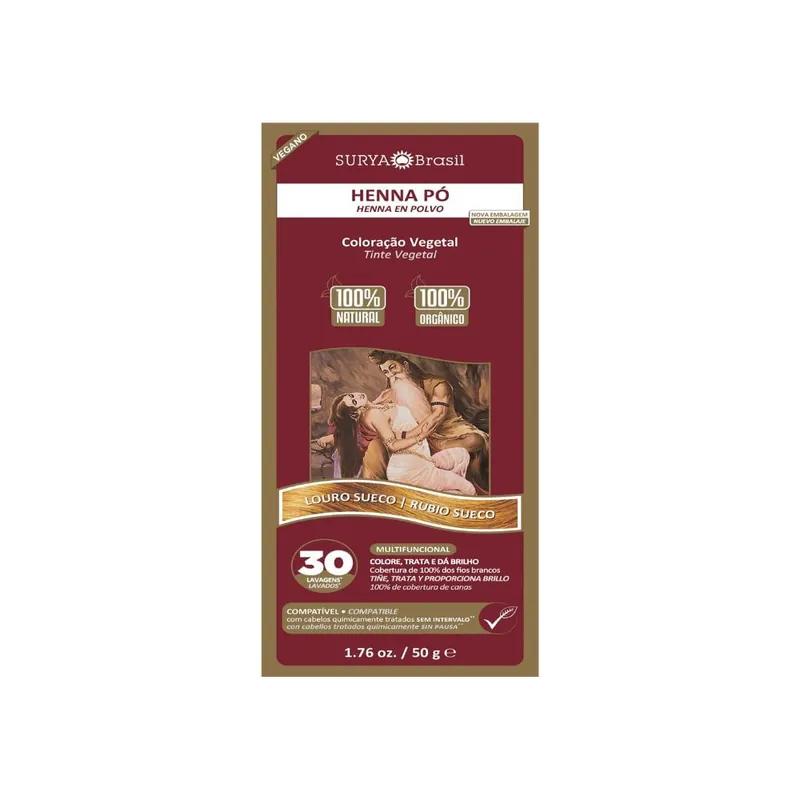 Tinta Henna Em Pó Surya Louro Sueco 50g