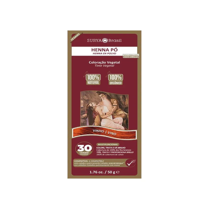 Tinta Henna Em Pó Surya Vinho 50g