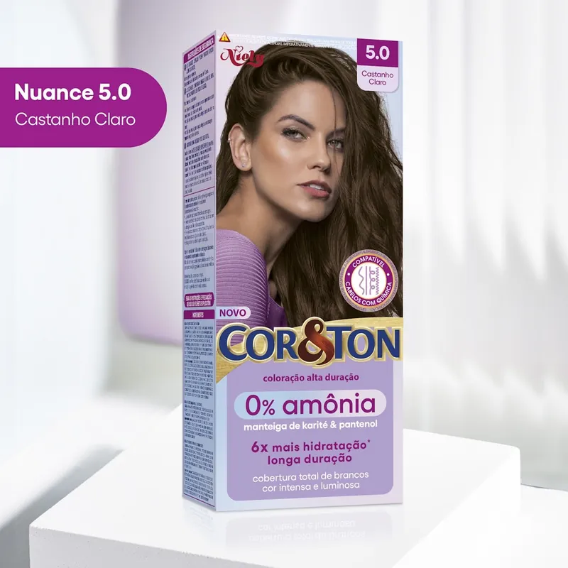Tintura Cor&Ton Niely 0% Amonia  5.0 Castanho Claro