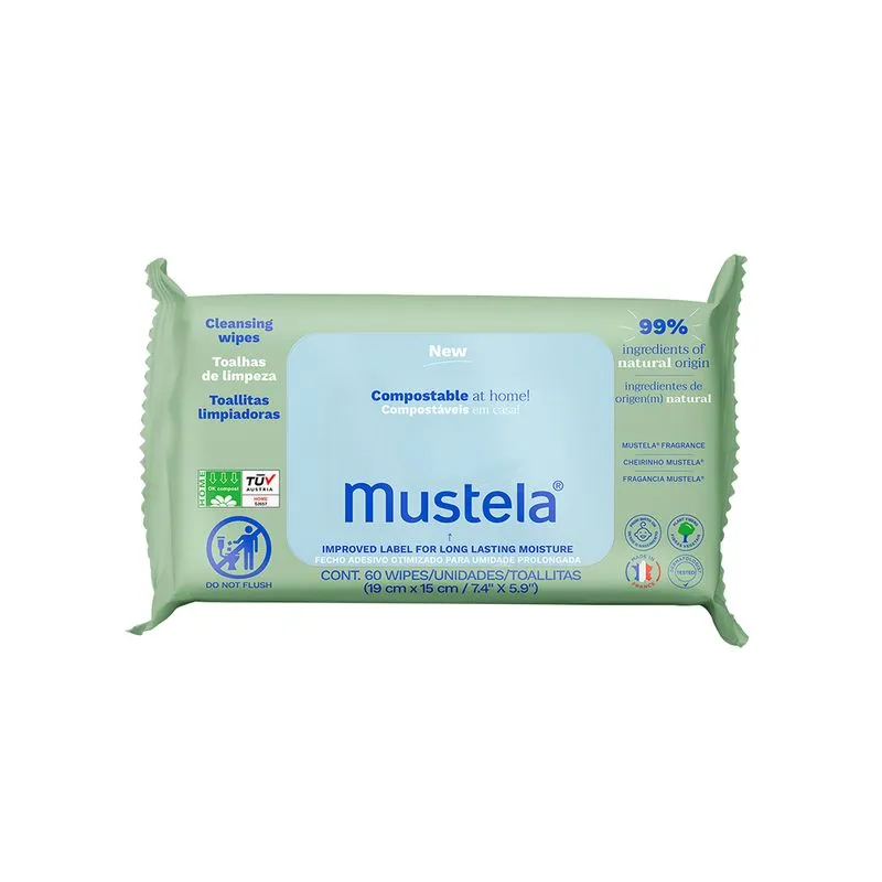 Toalhas Umedecidas Mustela Compostáveis Perfumadas 60 Unidades