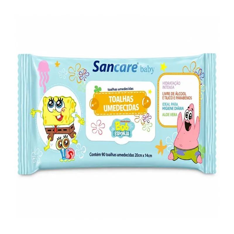 Toalhas Umedecidas Sancare Baby Bob Esponja 90 Unidades