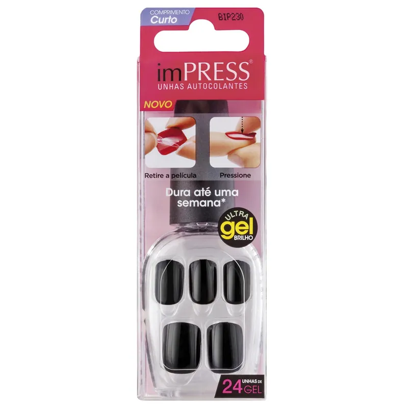 Unhas Postiças Kiss New York Impress Autocolante Curto Text Appeal 24 Unidades
