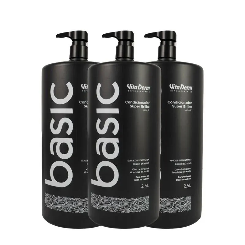 Vita Derm Basic Super Brilho Kit 3 Condicionador 2,5L