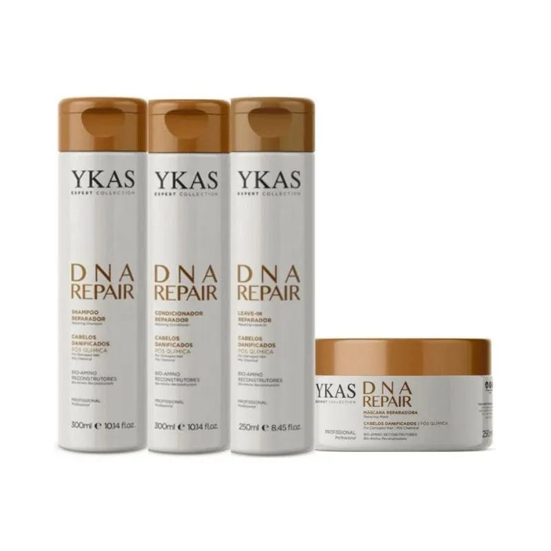 Ykas - DNA Repair Shampoo + Condicionador + Máscara + Leave-in - Kit Capilar - 300ml + 300ml + 250g + 250ml